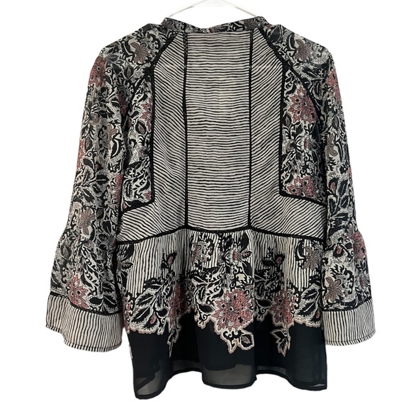 NWT Lucky Brand Boho Mixed Print Top 3/4 Bell Sleeve
Floral Striped Black Sz L - Picture 5 of 10